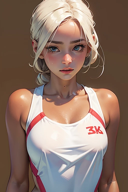 ((Portrait Photo)), She has an Athletic and Slender Appearance, with a Strong Build, Dark Skin and Relaxed Aura. She Expresses a Calm and Indifferent Look, Giving Off a Composed and Unfazed Attitude. She has Deep Blue Eyes, and Her Hair is Long, Black, and Braided, with Dreadlocks Falling Over Her Forehead. She Wears a Loose, Open White Sweatshirt, with a Sports Tank Top, Revealing Her Midriff. ((Portrait Photo, HDR, Dark Background))