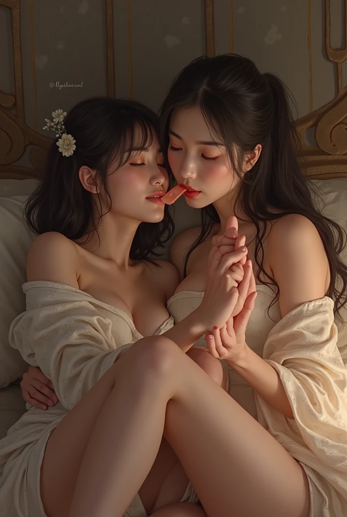 Masterpiece,best quality ,yuri,completely nude,wince,(orgasm:1.5),awaiting tongue,{{{very thick natural pubic hair}}},light pink hair,pink eyes, pink and white, sakura leafs, (pussy juice:1.1),(2girl),close eyes, nsfw, vivid colors, paint splash, simple pink hair, pink eyes, pink and white, sakura leafs, vivid colors ,medium breast,paint splash, simple background, ray tracing, wavy hair hair