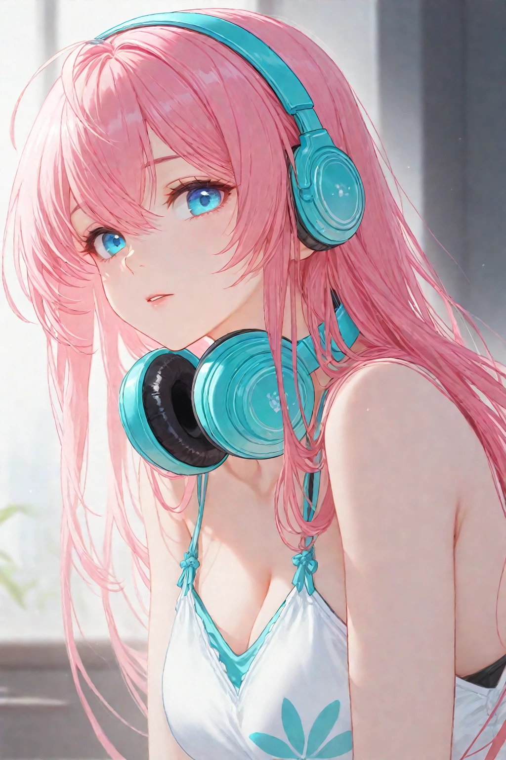 a close up of a woman with headphones on and a cat ear, anime style 4 k, cyberpunk anime girl, artwork in the style of guweiz, female cyberpunk anime girl, dreamy cyberpunk girl, anime style. 8k, 8k high quality detailed art, cyberpunk beautiful girl, anime inspired, cyberpunk cyborg. roses, digital cyberpunk - anime art, in cyberpunk style