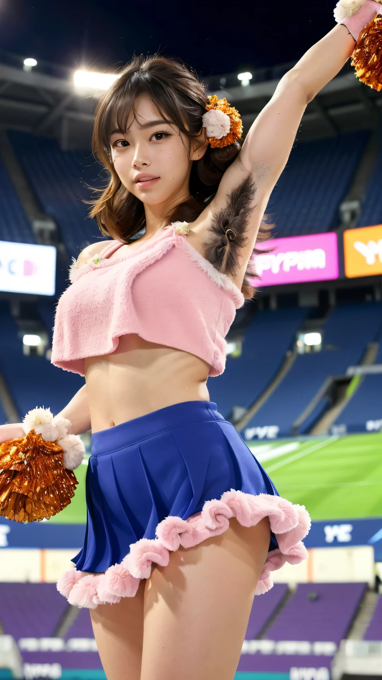 Cute and adorable 4ft tall  girl, she is young and innocent, she is short is a midget, flashing her small  to a crowd of people, she's blushing and embarrassed, she's in the audience of a rodeo, she's wearing boots, she's holding a platter of food, legal, she has 