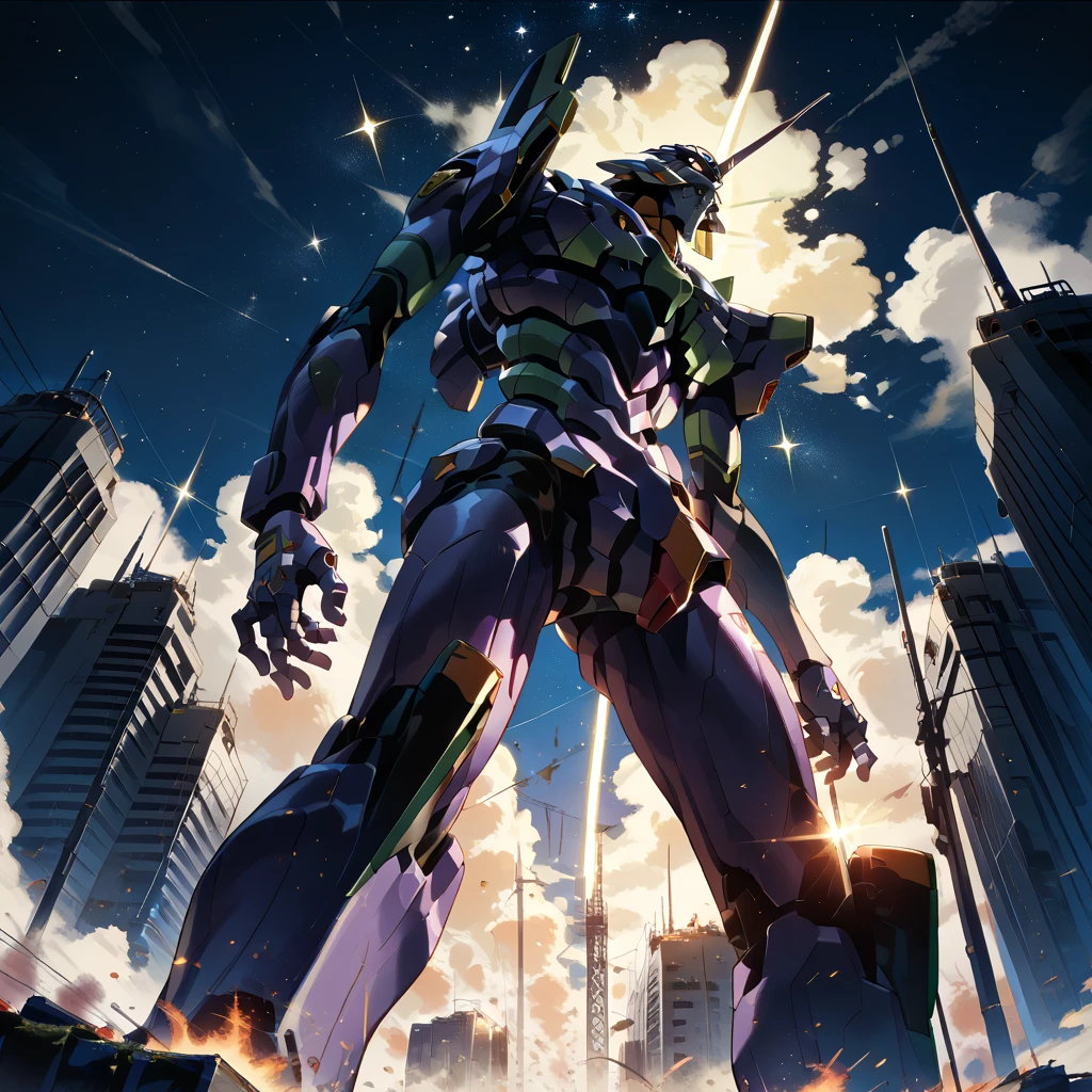 ((eva 08 BATMAN), evagod:1.1), evagenlion, concept design, science fiction character design, SCIENCE FICTION, giant robot, advanced metal and ceramic mechanism, accurate EVA 08 head details, high-tech, huge android (outdoor, sky, clouds), global lighting, edge light, octane rendering, ray tracing, 4k, best quality, masterpiece,  high resolution, highly detailed, scientific anatomy, carbon fiber, titanium alloy, hyper-realistic, anatomical, beautiful background Tokyo-3, CG, unity, wallpaper, futurism, epic sense, end of the world, sci-fi fighter, giant machinery, correct perspective