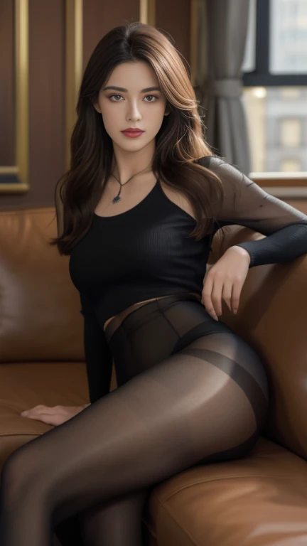 there is a woman that is laying down on a bed，Legs up, Surrealism female students, Surrealism female students, touching her clothes, wearing black tight clothing, ripped pantyhose, Japanese goddess, Realistic young gravure idol, ultra-realistic picture, hyperrealistic full figure, kneeling down, kneels on the ground, legs intertwined, Thick legs, hugging her knees