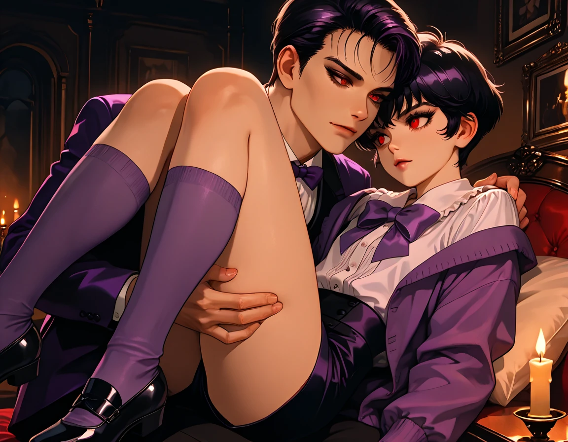 lilandavastyle, score_9, score_8_up, score_7_up, score_6_up, 1 girl, bored, detailed facial features, concept art, digital art, long black hair, small breasts, eye linear, eye shadow, black knee high socks, black pleated skirt, white button down shirt, black boots, thigh high black socks, open jacket, blazer, (instant loss), 2koma, instant loss 2koma, cutaway reaction shot, (creampie, cutaway, big penis, internal cumshot, ovum, womb, x-ray cutaway), sex, vaginal penetration, orgasm, missionary position, missionary sex, missionary, (((leg lock))), 1boy, dark skinned faceless male, facing viewer, solo focus, looking at viewer