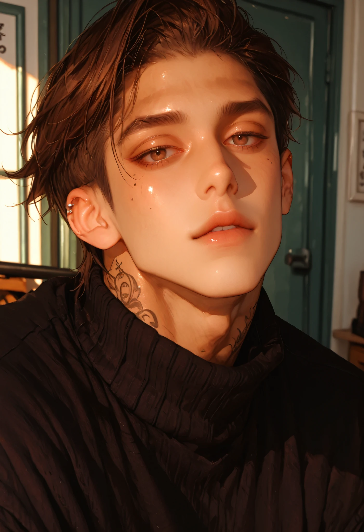 anime, a 19 yo twink boy, dark make up, girly look, short haired, Emo, realistic --auto --s2