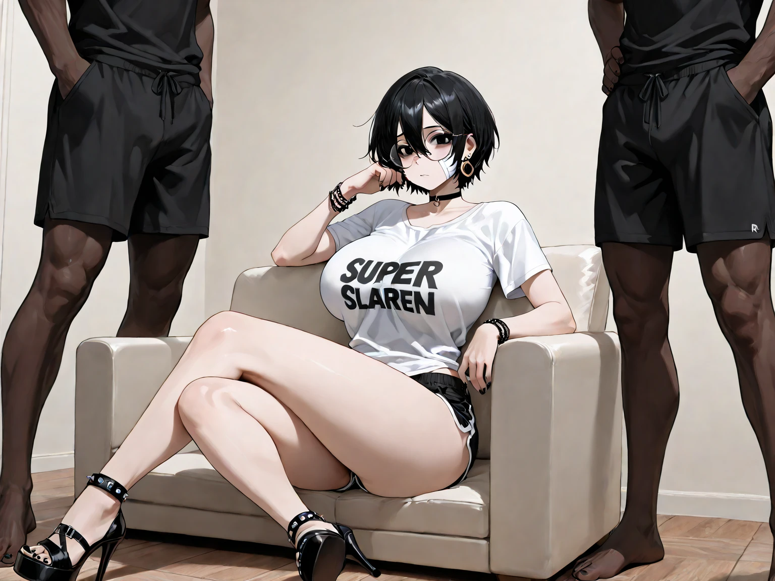 masterpiece, highest quality, ((Porn filming locations:1.4)),Suzune gives a titjob、Suzune gives a titjob to a dick、Suzune is wearing sexy underwear、Suzune has an ahegao face、Suzune is reaching orgasm、Suzune ascends to heaven、 Suzune was tricked into appearing in a porn shoot、Suzune has her breasts massaged by a man、Suzune is gang-raped、(((Several men、suzune 1 person))), (Suzune surrounded by porn actors.)、(Multiple men、suzune 1 person.)、All the characters except Suzune are male.......................................................、.Suzune, ((short hair, Gray Hair)),She wears revealing underwear such as bell strings..............................................................................、, exposed nipples and pubic hair、Nipples and pubic hair protruding from underwear、、Suzune is posing sexy、Suzune is lying down and taking a sexy pose、Suzune is in heat、Suzune is very mature、Suzune is 28 years old......................................................................................................、、Excited Suzune、Suzune is sweating、The men are all naked and exposing their penises...............................................................
