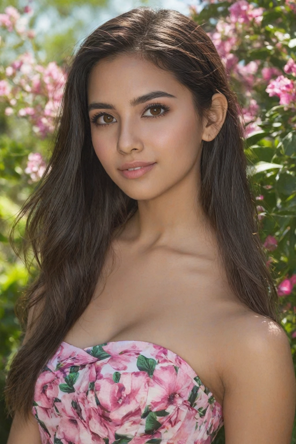Evening scene, close up photo of a 21 year old very sexy girl from front view, Long wavy Brunette wet hair, posing on ground, medium breasts:1.3, (wearing a very sexy purple silk lace blouse, under a cherry blossom tree, exposed cleavage), looking at viewer and seductive smile, hyper realistic, smiling at viewer, perfect red lips (cinematic:1.3), intricate details, (ArtStation:1.2), photography by Max Dauthendey
