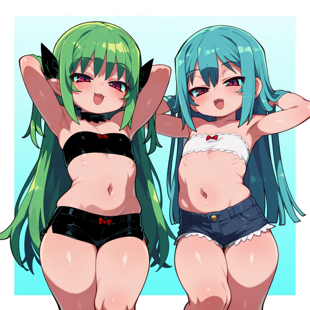 Long Hair, chest, View your viewers, blush, smile, Open your mouth, bangs, blue eyes, 大きなchest, Knee socks, gloves, ribbon, belly button, chestの谷間,  Transparent swimsuit, whole body, Gray Hair, 巨大なchest， (巨大なchest: 1.8), Green Hair, horn, Pointed Ears, Blunt bangs, Raise your arms, (１People Women),  (Side tie bikini bottom), (Transparent micro bikini), (（White tiny micro bikini）), wave hands