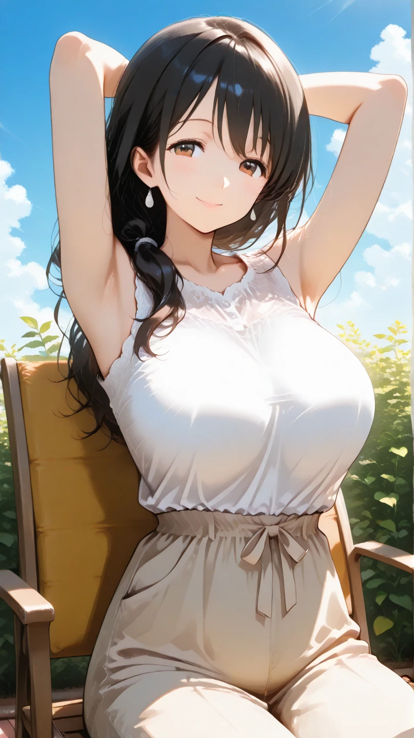 1 woman, black hair, very long hair, cute face, ideal ratio body proportions, blush, (((hair over eyes))), (curvy), (((large breasts))), (((large hip))), ((cleavage)), ((Straw hat)), (((White negligee))), ((Expressionless)), ((White dress)), ((Close your mouth)), ((((multiple angle)))), (Rural landscape:1.5), ((cowboy shot)), (((((spoken heart))))), ((from front)), ((from below)), ((32k)), ((best quality)), ((ultra high res)), ((HDR)), ((UHD)), ((extremely detailed CG)), ((unity 32k wallpaper)), ((perfect anatomy)), (((anime colored))), 