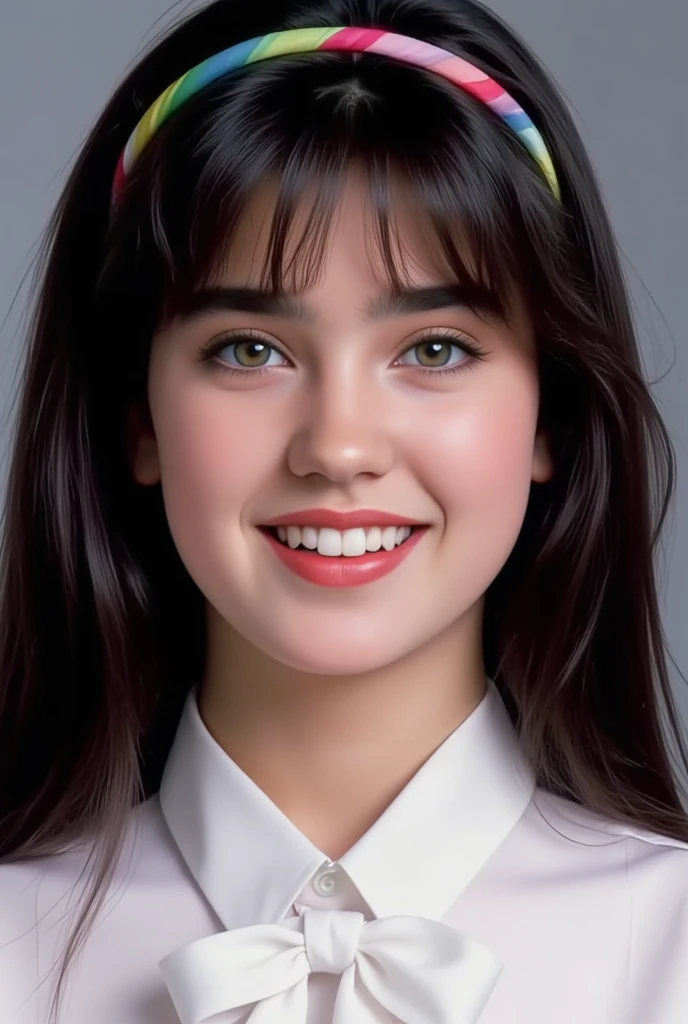 Billie Elish, smiling, lighter eyes, yellow-green and black hair, blue eyes, dressed in black, bright smile, teeth, personality, neon signs, gradient color on background, stage lighting, original simulation style, charming eyes, charming expressions. The background should be neutral and simple, pay close attention to details such as highlights and shadows on his face and hair to create a realistic and realistic image. Try different lighting techniques to enhance the mood and atmosphere of your portrait. Highly Detailed Skin, Skin Detail, Sharp Focus, Volumetric Fog, 8K UHD, SLR, High Quality, Film Grain, Fujifilm XT3, (Best Quality: 1.4), (Masterpiece: 1.4), (Detail: 1.3), (Best Quality: 1.4), (Masterpiece: 1.4), (Detail: 1.3), (Color Gradient Background: 1.5, Close Up: 1.5), (Realism: 1.4), (Best Quality: 1.0), (Super High Resolution: 1.0)