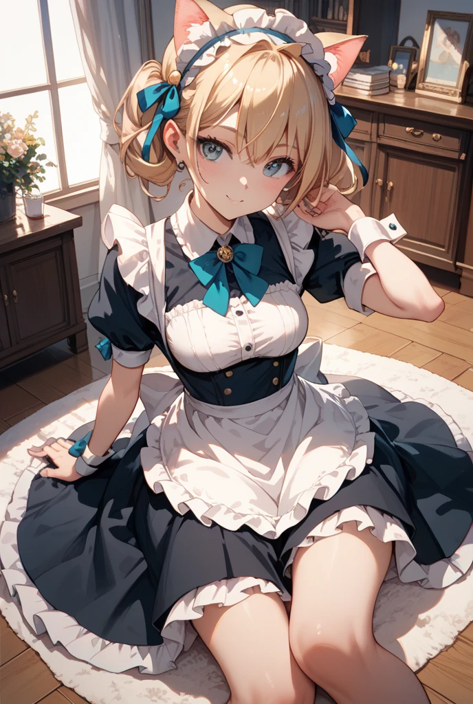 Uekura, 1 girl, Blonde, Background of a well-kept English garden(1.7), have, dress, Blue footwear, wing, Simple Background, sign, flower, Manicure, Wide sleeves, Long sleeve, blush, animal, white flower, alone, whole body, bird, Looking at the audience, High heels, Put your hand on your cheek, Put your hands on your face, Frills, bow, bangs, ribbon, Bell, Blue hat, +_+, shoes下, short hair, Grey Eyes, shoes, Blue Claws, feathered wing, blue bow, squat(1.6)