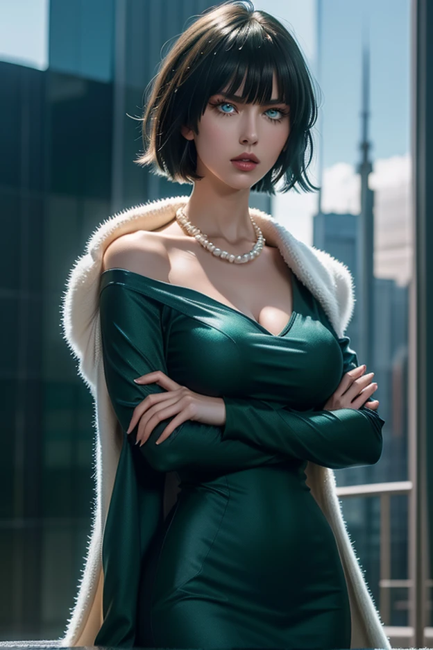 (best quality,4k,8k,highres,masterpiece:1.2),ultra-detailed,(realistic,photorealistic,photo-realistic:1.37), a close up of a woman in a green outfit posing on a ledge, fubuki from one punch man, oppai, thicc, oppai, seductive anime girl, biomechanical oppai, breasts nipples popping, huge breasts, oppai proportions, anime highly detailed, fubuki, extremely high detail!!, extremely detailed artgerm, big ass, nipples, protruding nipples, nipples popping, pink nipple, whole body, Arrogant expression.