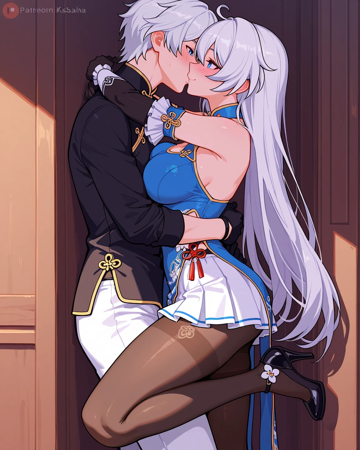 (masterpiece,best quality:1.3),(ultra-detailed,high resolution:1.2),(illustration),((an extremely delicate and beautiful)),(detailed background),((1girl,short stature)and(1muscular boy,tall stature)),hetero,(1girl,short stature:1.4), ((((Shenhe/(((genshin impact/)))),black bodystocking,(rolling eyes:1.4),(ahegao),(trembling), cum in pussy,(cum on clothes:1.4), cum on body,cum in mouth,cum on hair,excessive cum, (1muscular boy,tall stature:1.4),smug,large  penis, ((vaginal,sex)),(upright straddle,couple,face-to-face,kiss),(wrestling ring),