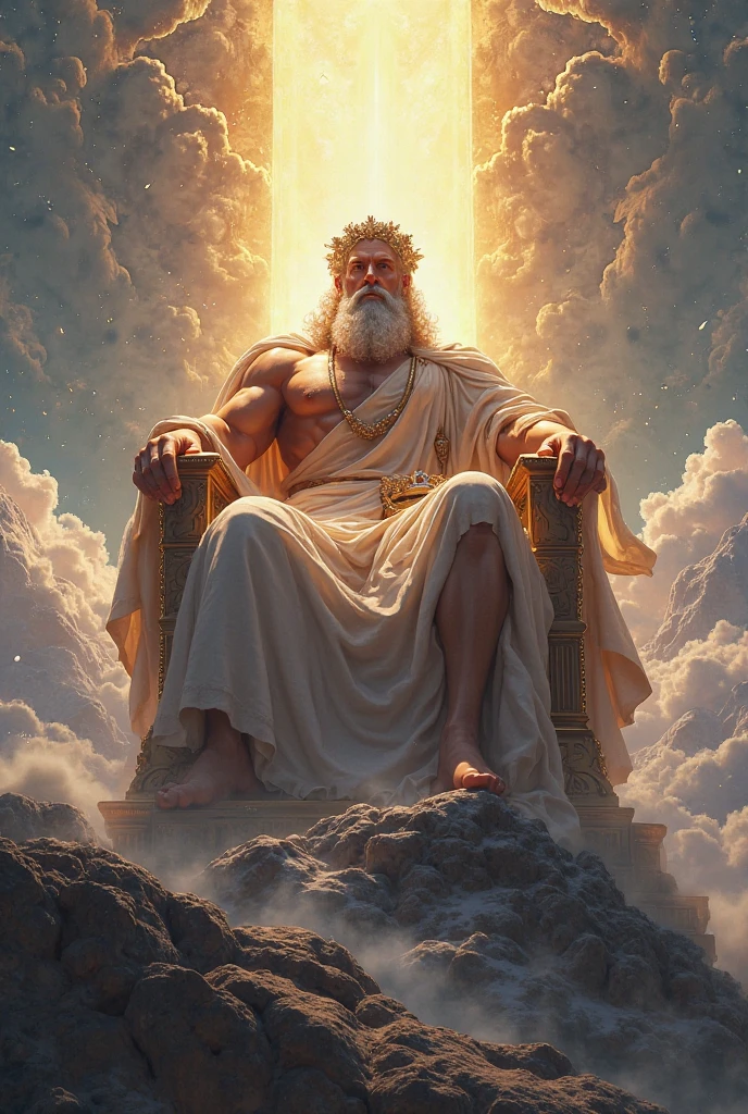 Greek god zeus god of thinder sit on a throne with a thunderbolt