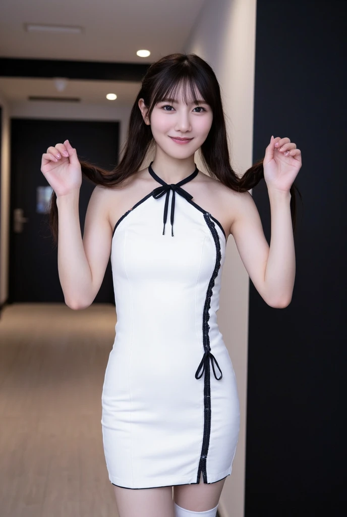 Japanese female, (underweight), (flat chest best quality:1.5), 30 years old, (cheerful grin:1.3),
Bodycon Dress