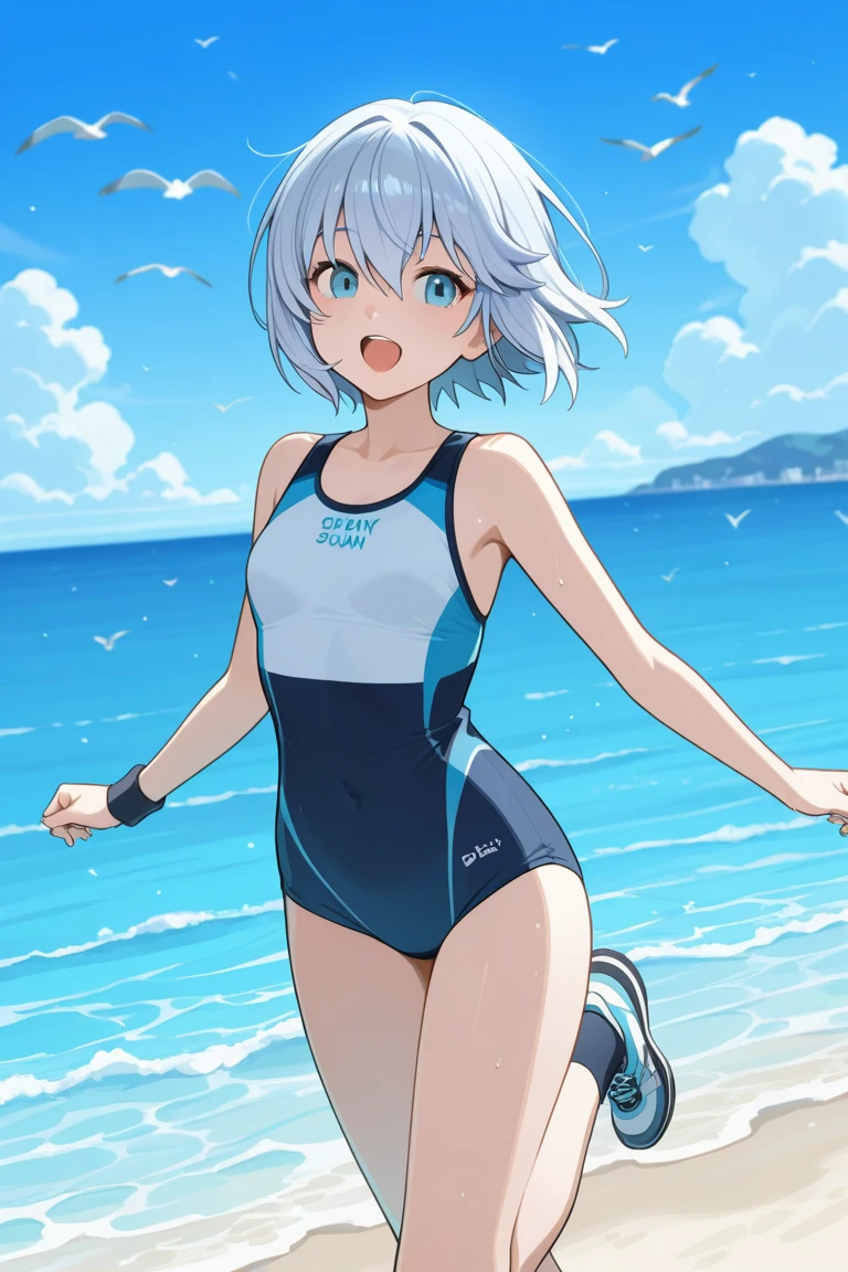 1 girl, kanon kanase, blush, medium breasts, sleeveless,((sleeveless, swimsuit)), 30-year-old, healthy skin, dominant, dominance, dominant girl, beach, water, sum, multiple views.
