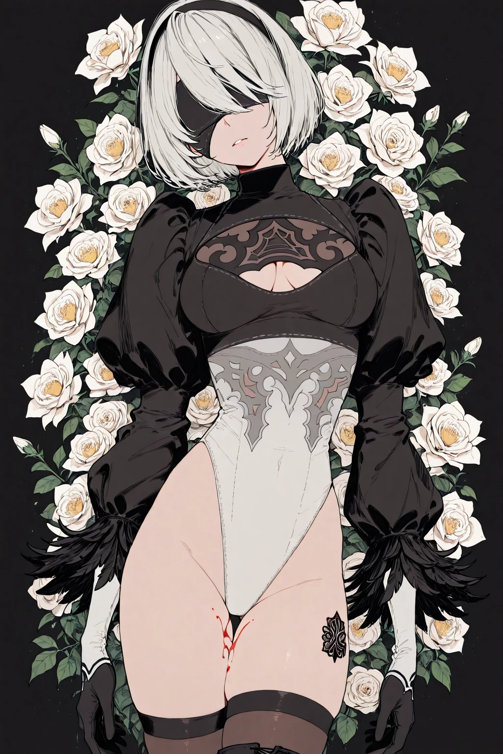 b-2 nier automata , sexy , medium breasts , grey landscapes , light reflections , body