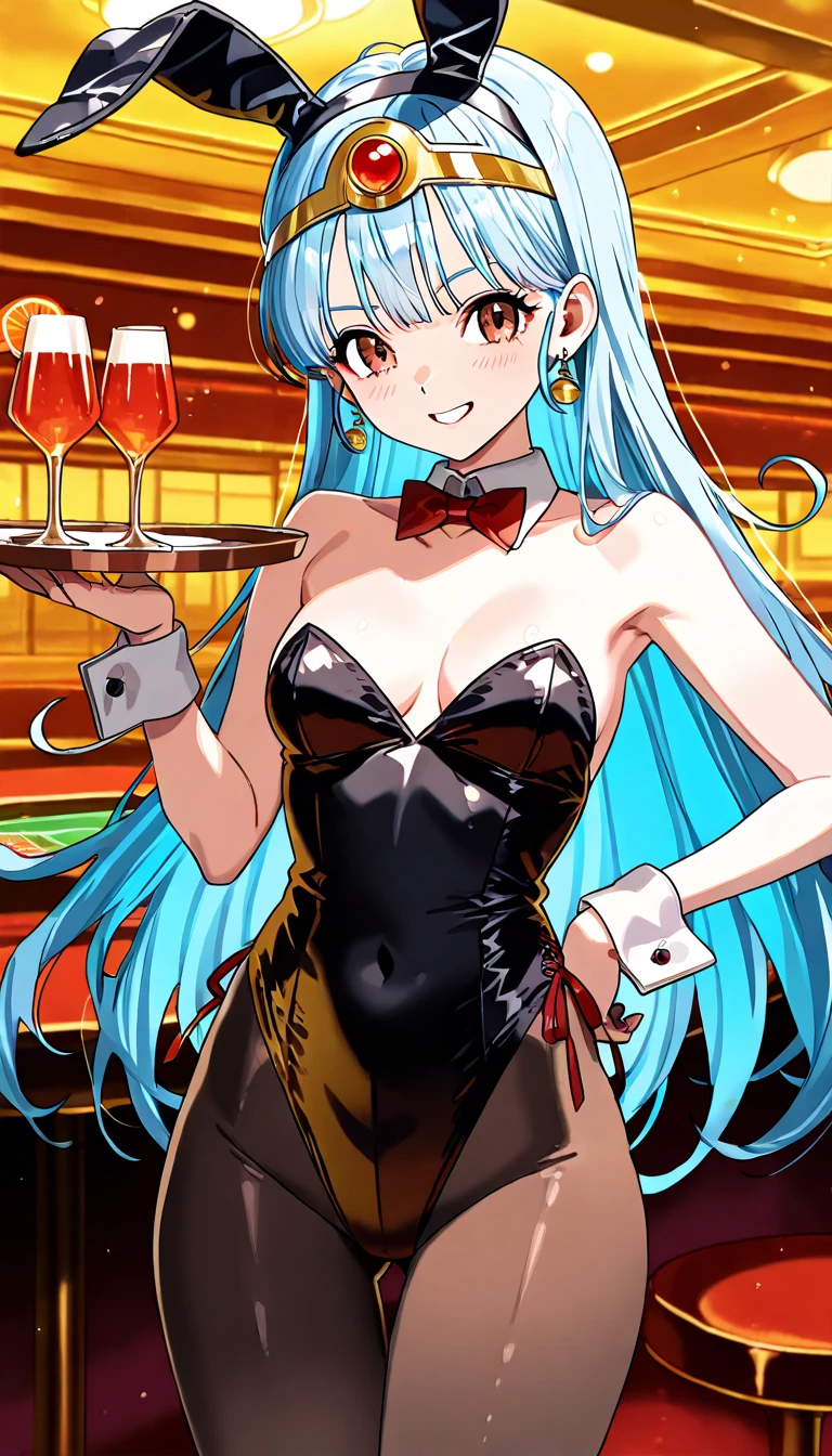 NSFW,masterpiece,Highest quality,High resolution,Very detailed,white\(no game No life\),Small breasts,ponytail,Bunny ears,Playboy Bunny,casino,Holding Tray,Dissatisfied face,blush