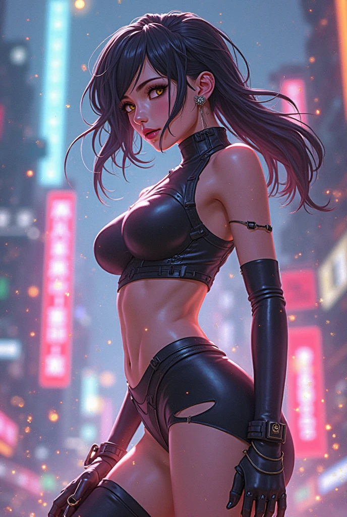 girl spacepunk,(1girl),((cute and beautiful black haired girl)),
(large breasts:1.4),saggy breasts,(((black wavy hair:1.35,absurdly long unkempt hair,messy hair,colored inner hair,ear breathing))),(((purple_eyes:1.3))),intricate eyes,beautiful detailed eyes,symmetrical eyes,((fat)),(((lustrous skin:1.5,bright skin: 1.5,skin tanned,shiny skin,very shiny skin,shiny body,plastic glitter skin,exaggerated shiny skin,illuminated skin,wet legs))),(spider lower abdomen,narrow waist,wide hip,athletic body,inflated legs,detailed body,(detailed face)),
cute,slutty,erotic,((nsfw)),
zettai ryouiki,revealing clothing,show skin,(wearing a mechanical space body armor:1.3,micro armor bikini,bare legs),with micro clothes,almost totally naked,with little clothing,tiny thong,generous neckline,(((wet clothes,intricate outfit,intricate clothes))),
dynamic pose:1.0,embarrassed,(centered,scale to fit dimensions,Rule of thirds),
cyberpunk city by the ocean at night, with bright neon signs and dark stormy clouds and puddles, scenery:1.25,nighttime, starry night, cosmos,Very dark night that makes the neon lights stand out, very bright neon lights,nighttime, starry night, cosmos,
artistic photography,(photography taken by sldr),highres, sharp focus,(ultra detailed, extremely detailed), (photorealistic artwork:1.37),(extremely detailed CG unity 8k wallpaper),((synthwave background theme)),(((vibrant colors))),intricate,(intricate background),(masterpiece),(best quality),perfect rendered face,perfect face details,realistic face,photo realistic,analog style,((intricate detail)),(((realism))),