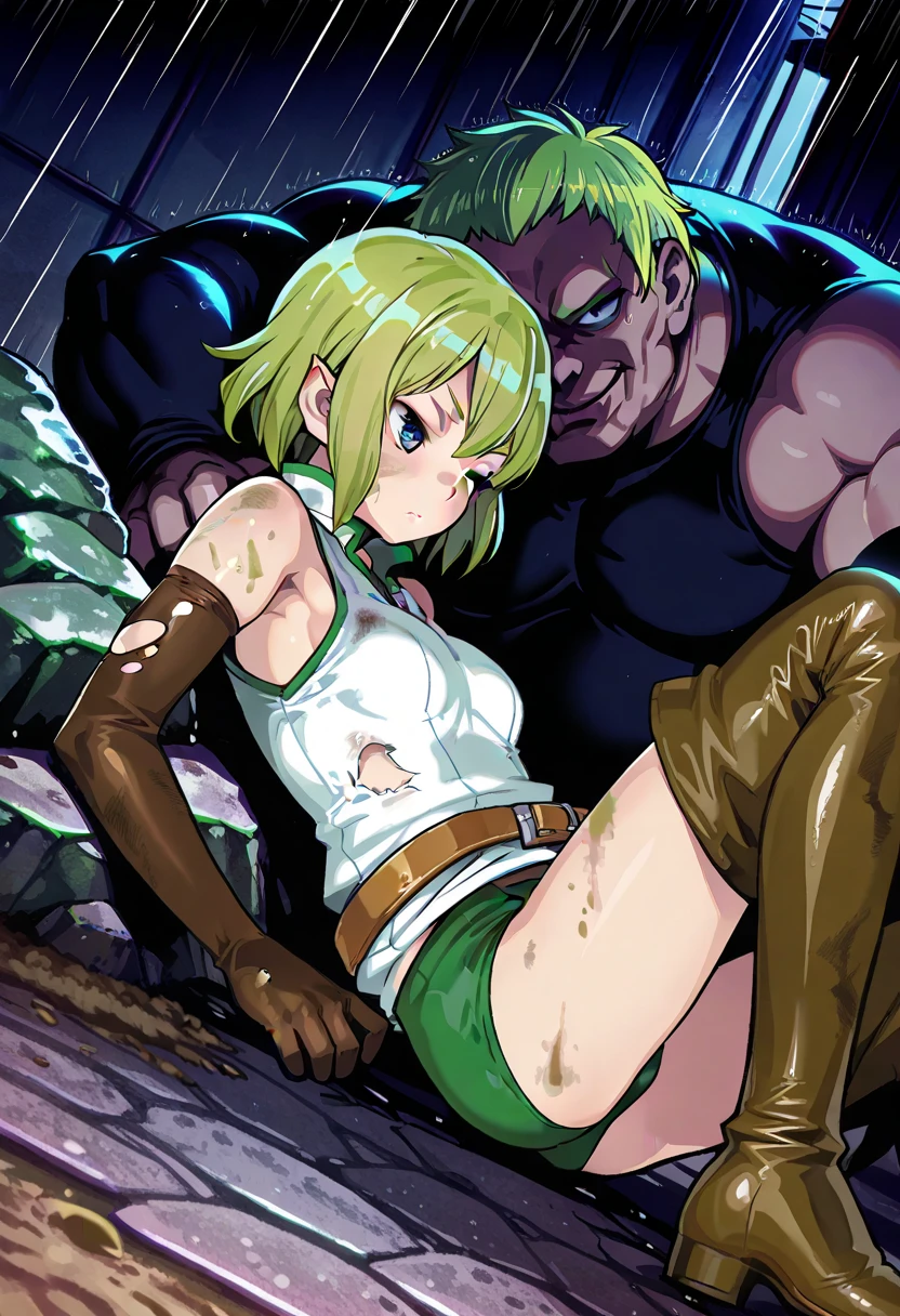 Dorohedoro Style, erotic, porn, hentai, sexy thick and muscle blonde girl, nude body, only one character