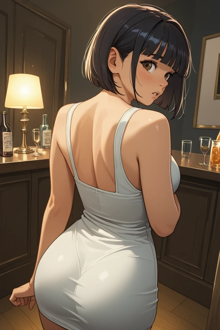 masterpiece, best quality, best lighting, shadows, portrait, perfect anatomy, bitchy, 1 girl, adult anime girl, 21 years old, bunny girl, bunny uniform, allure, erotic, mature features, pretty face, pretty lips, pretty eyes, balck short hair, red eyes, seductive eyes, blushing, flirty, pretty smile, huge ass, breast, thighs, seductive, spicy, hot, flirty, nsfw,