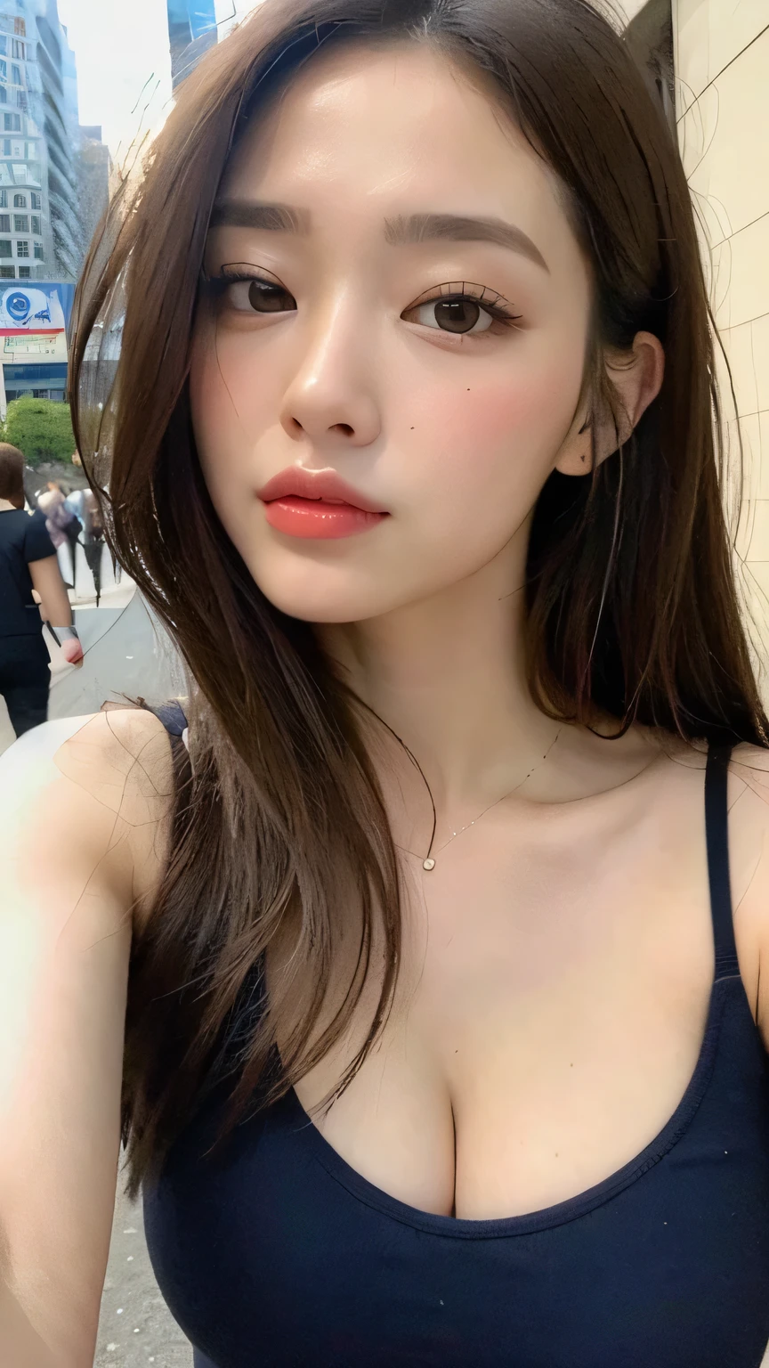 ((Realistic lighting, top quality, 8K, Masterpiece: 1.3)), Clear Focus: 1.2, 1 girl, Perfect Body Beauty: 1.4, Slim Abs: 1.1, ((Dark Brown Hair, Big: 1.3)), (Accelerate: 1.4), (Outdoor, Night: 1.1), Street, Ultra Slender Face, Fine Eyes, Double Eyelids, Exposed Cleavage, Incredibly Absurd, Messy Hair, Floating Hair,
