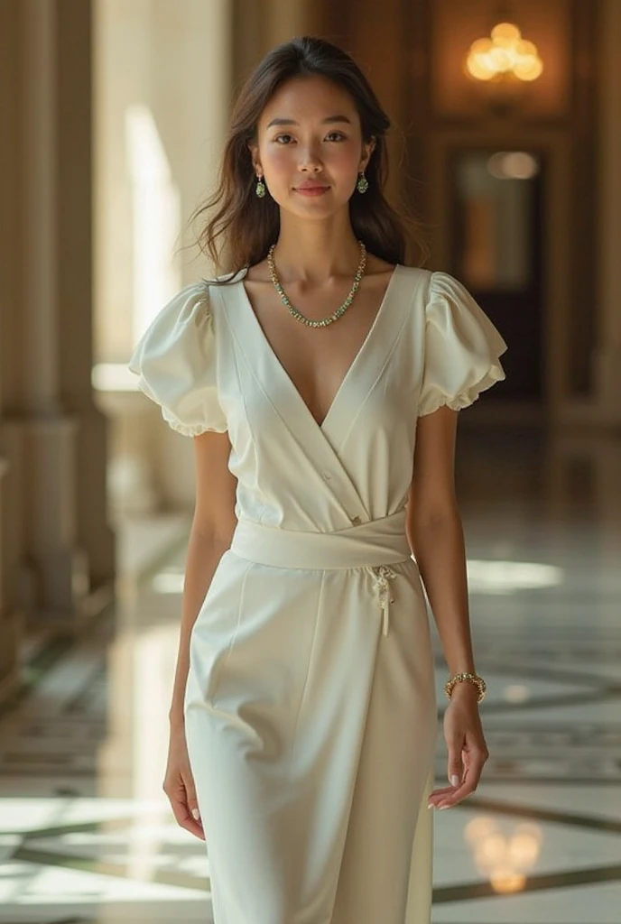 Asian white-collar women，Bust photo，conservative dress，Rebellious eyes，真实感