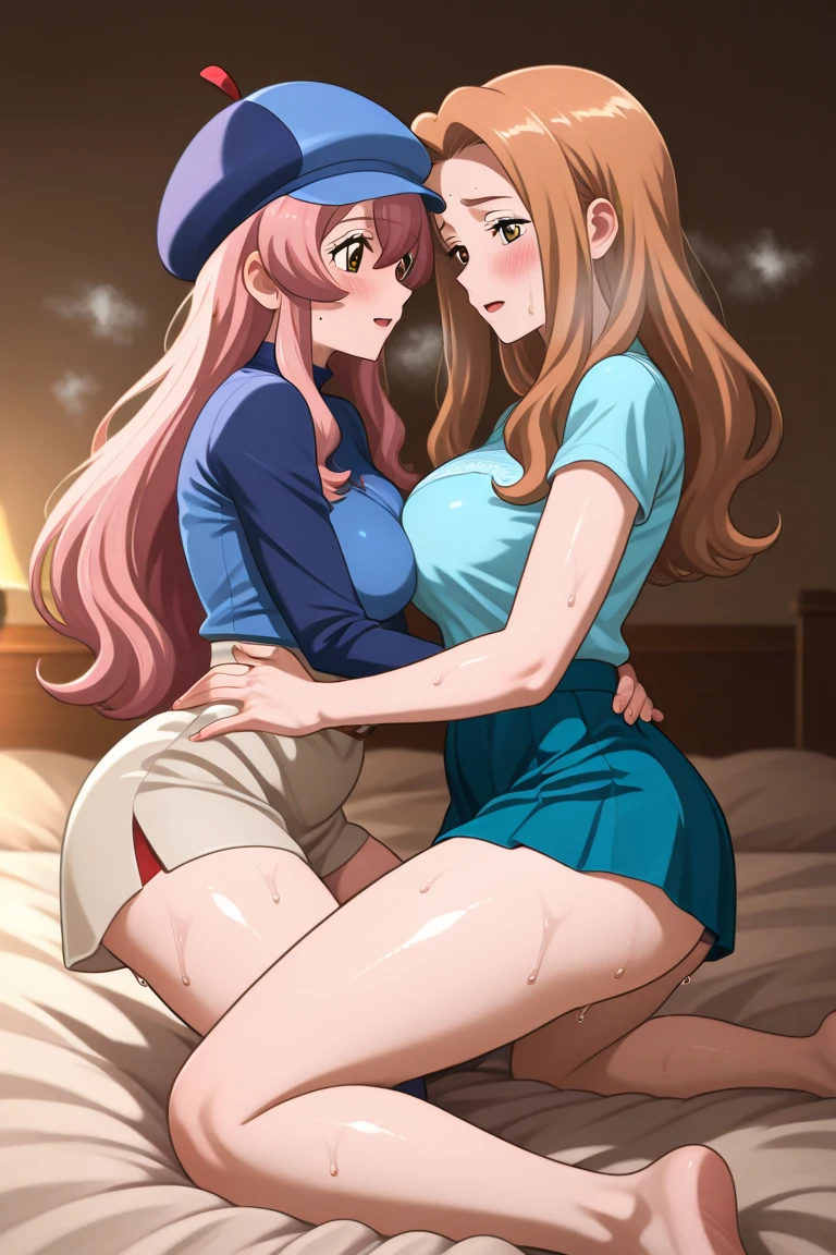 score_9, score_8_up, score_7_up, score_6_up, score_5_up, score_4_up, (source_anime), 2girls, neon genesis evangellion, ( asuka langley soryu, girl, Teenager, small breasts, {sucking breasts}), ( katsuragi misato, big breasts, Tall stature), yuri, Messy apartment, beer cans, age difference, size difference, breast sucking, tongue, far, full body
