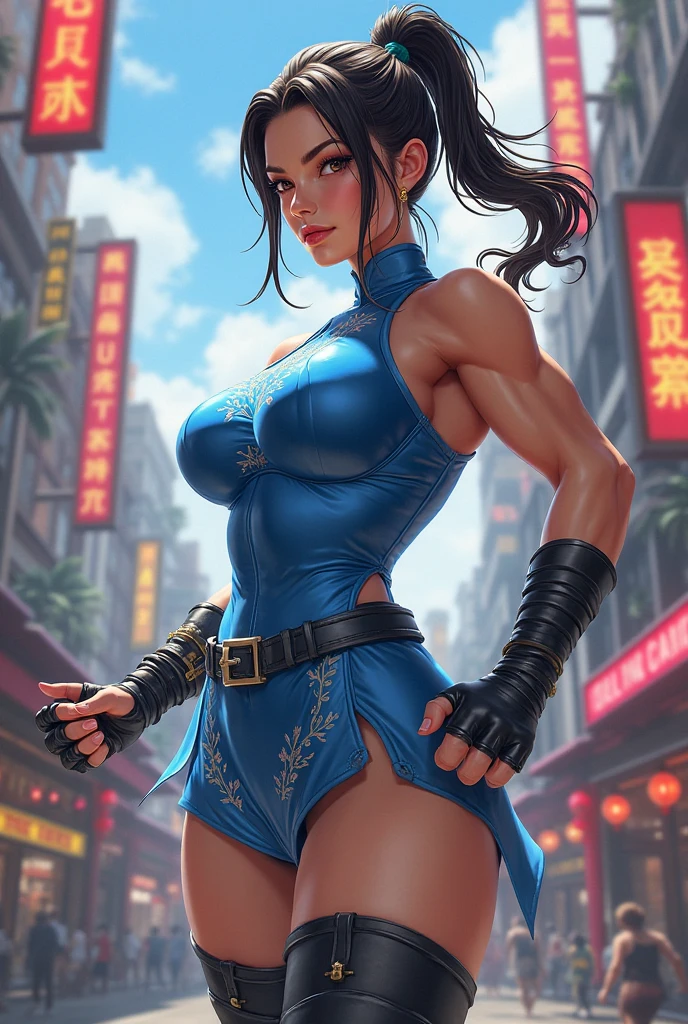 ((masterpiece,best qualtiy)),1girl,solo,ChunLi,upper body,beautiful night street background
