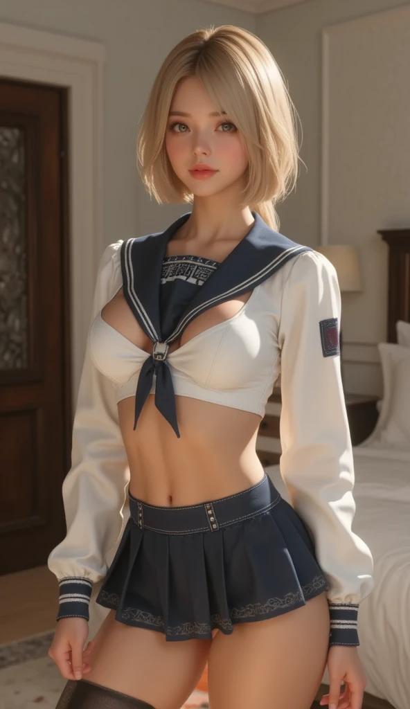 NSFW:1.1,masterpiece, Best Quality, High quality, High Definition, high quality texture, high detailing, Beautiful detailed, Finely detailed, extremely details CG, Detailed texture, realistic representation of face, Realistic, Colorful, Ray tracing, Sharp Focus, lighting forward, (Intricate details, makeup, smiling), (Detailed beautiful delicate face, Detailed beautiful delicate eyes, A perfectly proportioned face, High detailed skin, Detailed skin, best ratio four finger and one thumb, (((Glowing white shiny skin))),(((oiled skin))),  (((toppless))), (((Nipples))),  (((spreading pussy, pussy juice, Pubic hair))), (((pussy juice))), (wet pussy), (((Open legs))), (((Large breasts))), (((cleavage))),  Sitting, ((Smooth texture, Realistic texture, Photorealistic)), Detailed beautiful eyes, Beautiful eyelashes, (((Green eyes))), (((blonde medium hair))), 1 girl, full nude, Naked, outdoors,  ((( sheer blue sailor shirt, Sleeveless, Open front))), (((Navel ))),  (((Sheer Micro Mini Skirt))),  (Beautiful face, Cute face, Detailed face), perfecteyes,detaileds ,spreading pussy, Amescu