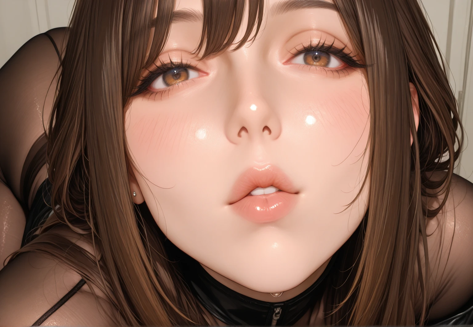 8K quality、High resolution、Realistic skin texture、High resolutionの瞳、Detailed face、Blowjobする女、Brown long hair、、A simple green Chinese dress made from light fabric.、Dignified face、thin、Model Body Type、Realistic female genitalia、Deep and realistic penis swallowing、Blowjob、deep throat、Semen-covered body、put penis in mouth all the way to the base、Shooting from the side、Swallowing a lot of semen