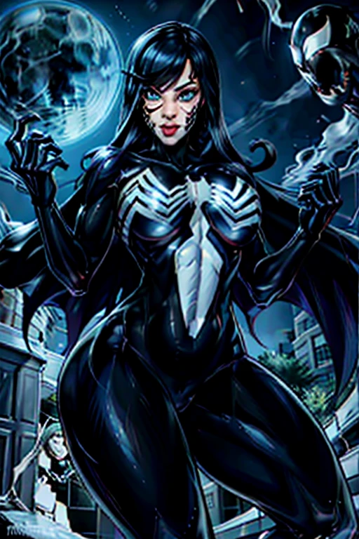 A female version of Venom from Spider Man comics, transforming into Venom