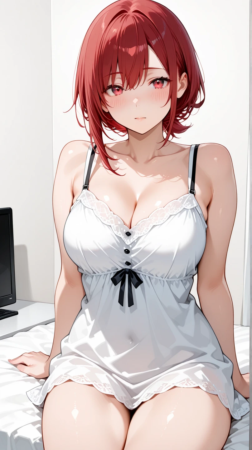 (((nurse's outfit))), ((Underwear)), ((Hospital Room)), hair adornments, Red hair, Bob Hair, The highest image quality, High quality, high detailing, 超A high resolution, 8K, depth of fields, Cinematography, intricate detailes, Elaborate, meticulous, Magnificent, Maximum Detail, Extreme beauty