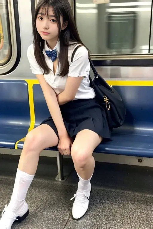 In the bus，Commuting to school，high school girl，woman，japanese uniform，In the busで立つwoman，camisole，Show me your underwear，