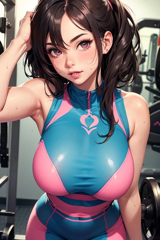 looking away Undressing Under multi-color gym Running on a treadmill Sheer paler Underwear Line Sujiman Sheer nipples perspiring wetted skin traning full-face blush
