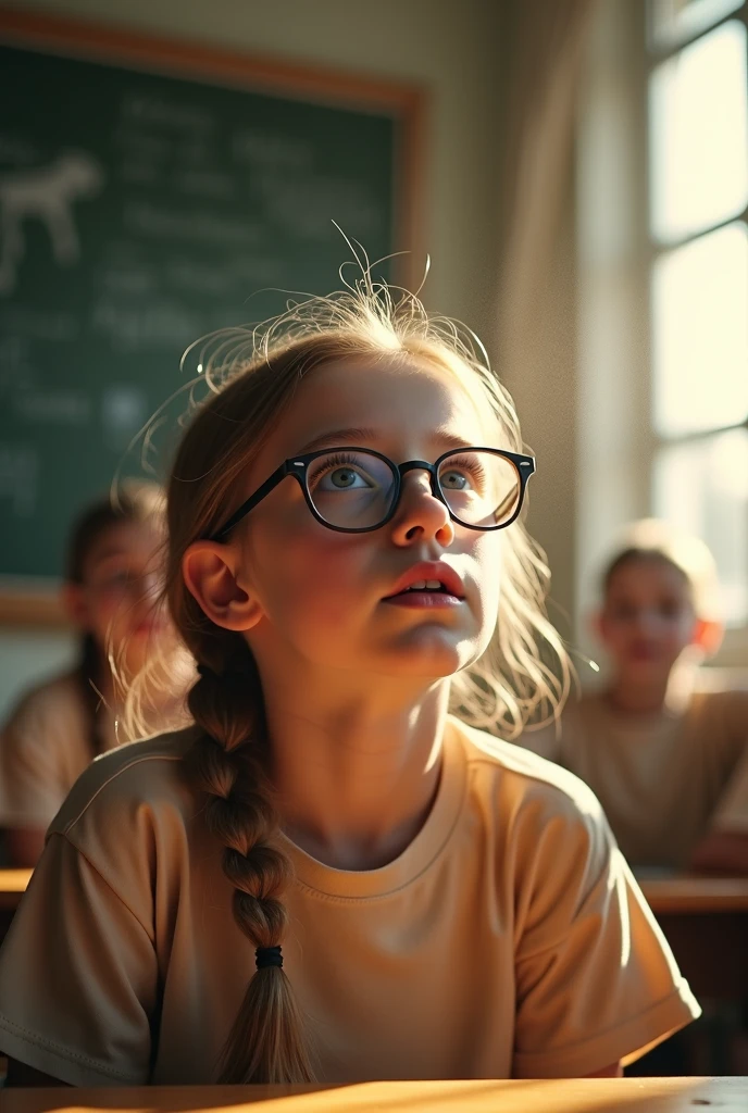 Developing cultural and intellectual skills, education according to the curricula prescribed for students ,  receiving information in the classroom, a close-up picture of a swedish  student with glases wearing a  yellow  uniform  sitting on a school desk  , performing school assignments