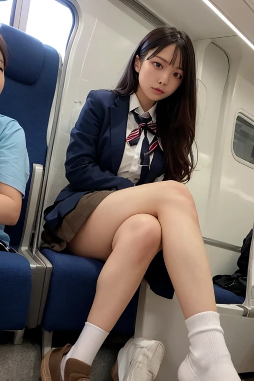 masuterpiece, , top quality, perfect body, delicate facial details, facial details, full body, 17 years old Korean woman, solo、、, rough breath, crying and shy expression, open mouth languidly, red eyes, drooping eyes, golden long hair, twin tails, pretty girl, (big, ,: 1.3), ((blazer uniform: 1.3)), (panties bitten in the crotch, Panties bitten in the crotch, crotch line), curvaceous legs, (crotch is wet, liquid flows out from the inside of the crotch: 1.3), ((lots of wet panties, soaked panties)), sitting in a crowded bus, (legs spread wide)