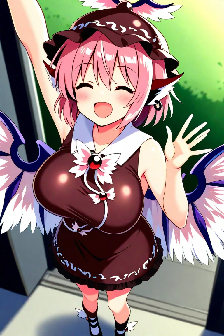 (nsfw),(最high quality))、((masterpiece))、(detailed)、((soro girl)),masterpiece,最high quality, high quality,ulutra detailed,Perfect Face、Daytime、Flower field background、((((To Love-Ru), peach:1.3), Pink Hair, short hair)))、Place your hands on your head、((expensive、woman、20th generation、((naked:1.5))、(Big Breasts:1.5)、(detailed nipples)、(show off pussy)、(detailed pussy), View your viewers、Good weather、smile、Many soap bubbles floating、The wind is blowing、Petals flutter、My hair flutters in the wind