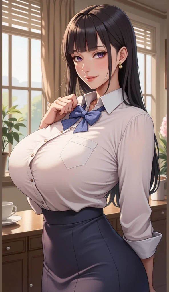 score_9, score_8_up, score_7_up, uncensored, source_anime, senjumaru from bleach, black hair, hair ornament, red lips, BREAK (masterpiece:1.2), best quality, high resolution, (detailed eyes:1.3), perfect lighting, (perfect hands, perfect anatomy), 1girl, black hair, hair ornament, big ass, big breasts, miniskirt, blush, voluptuous, horny, sexy, front view, huge lips, stockings, classroom, day, indoors, lens flare, school chair, school desk, valentine, window, wooden floor
