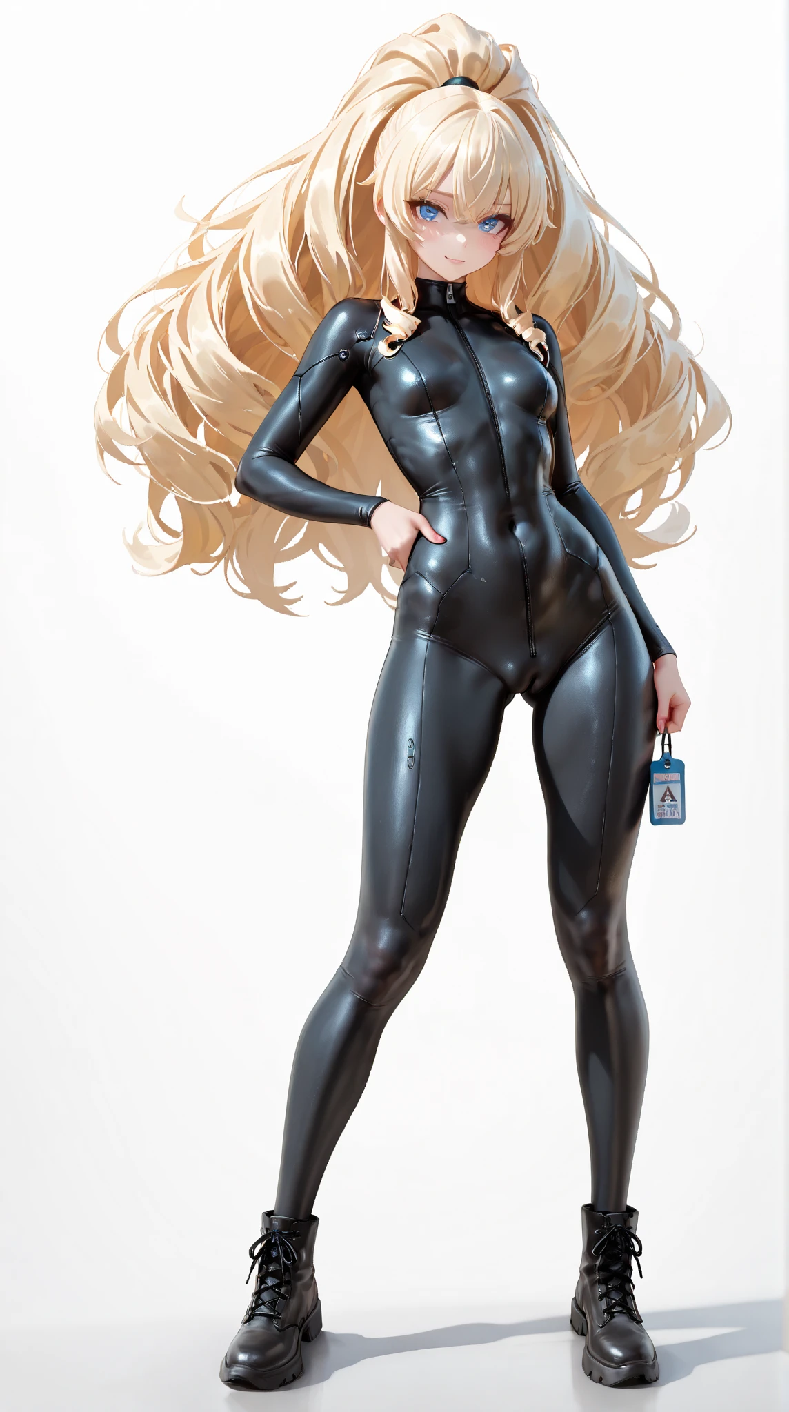 A beautiful woman with a tight spandex bodysuit posing for a photo