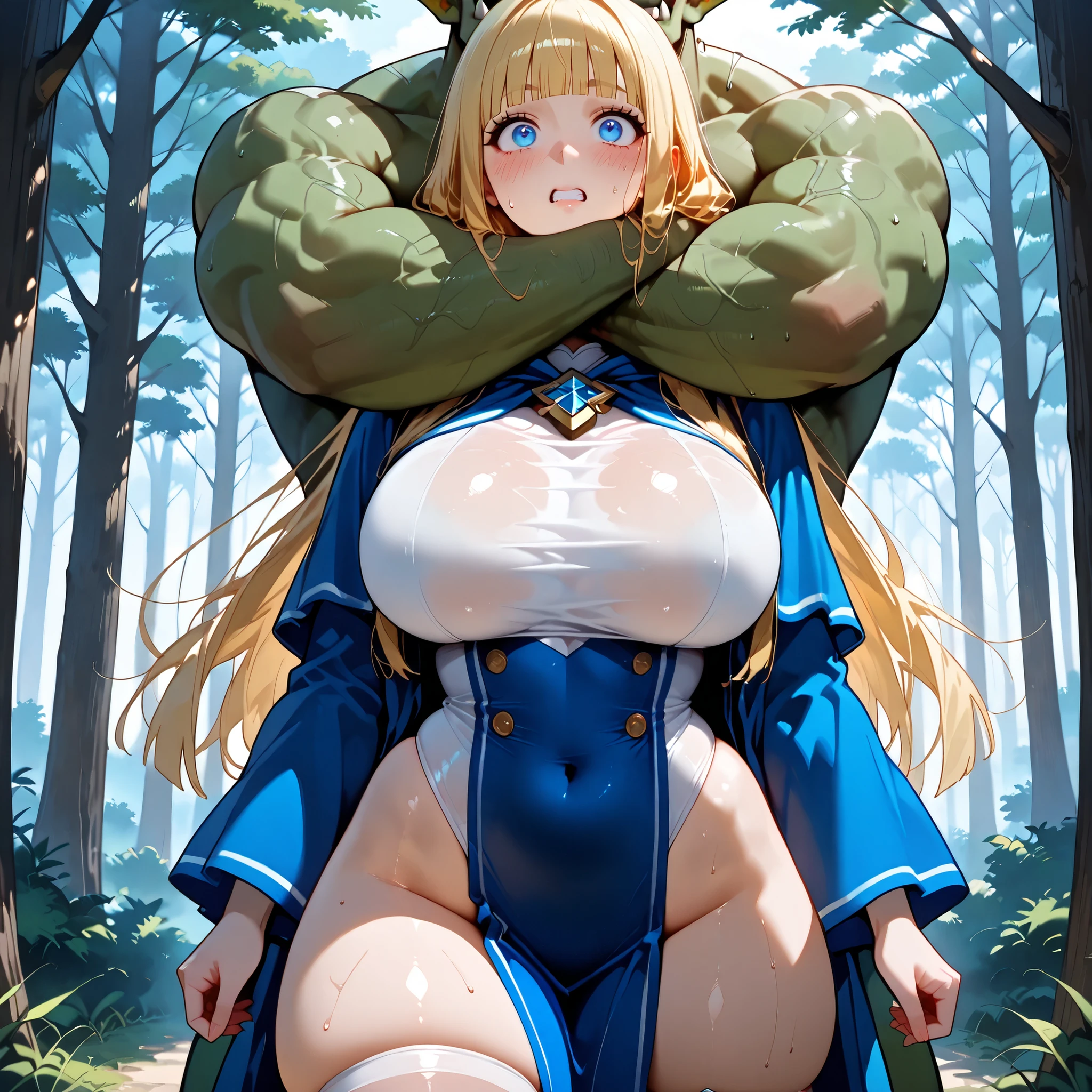 masterpiece, absurdres, 1girl, enome, length hair, floating hair, blonde hair, large breasts, breasts out,Bound, Bondage, (arms behind back:1.4), BDSM, tape, TAPE BONDAGE, close-up, srestrained, best anatomy, Curled up, shout, nude, full body nude, blushing face, humiliation, desperate, asleep, sleeping, leaning against a tree