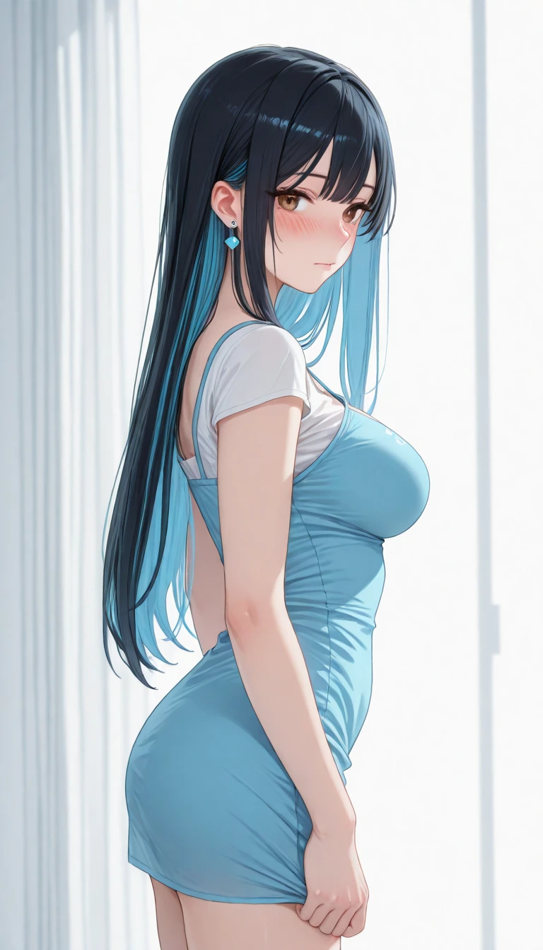 1girl, 21 anos, ((rosto perfeito e detalhado)) ( black hair with blue highlights and side braids), ((usanso um short tube dress red)), morena, middlebreasts, cintura fina, barriga a mostra definida,(corpo perfeito, curvineo e definido), ((coxas grossas musculosas)), standing dynamic pose, full view, obra prima, melhor qualidade, ((riqueza em detalhes, 8k definition)), (((corpo inteiro))), (perfect hands)