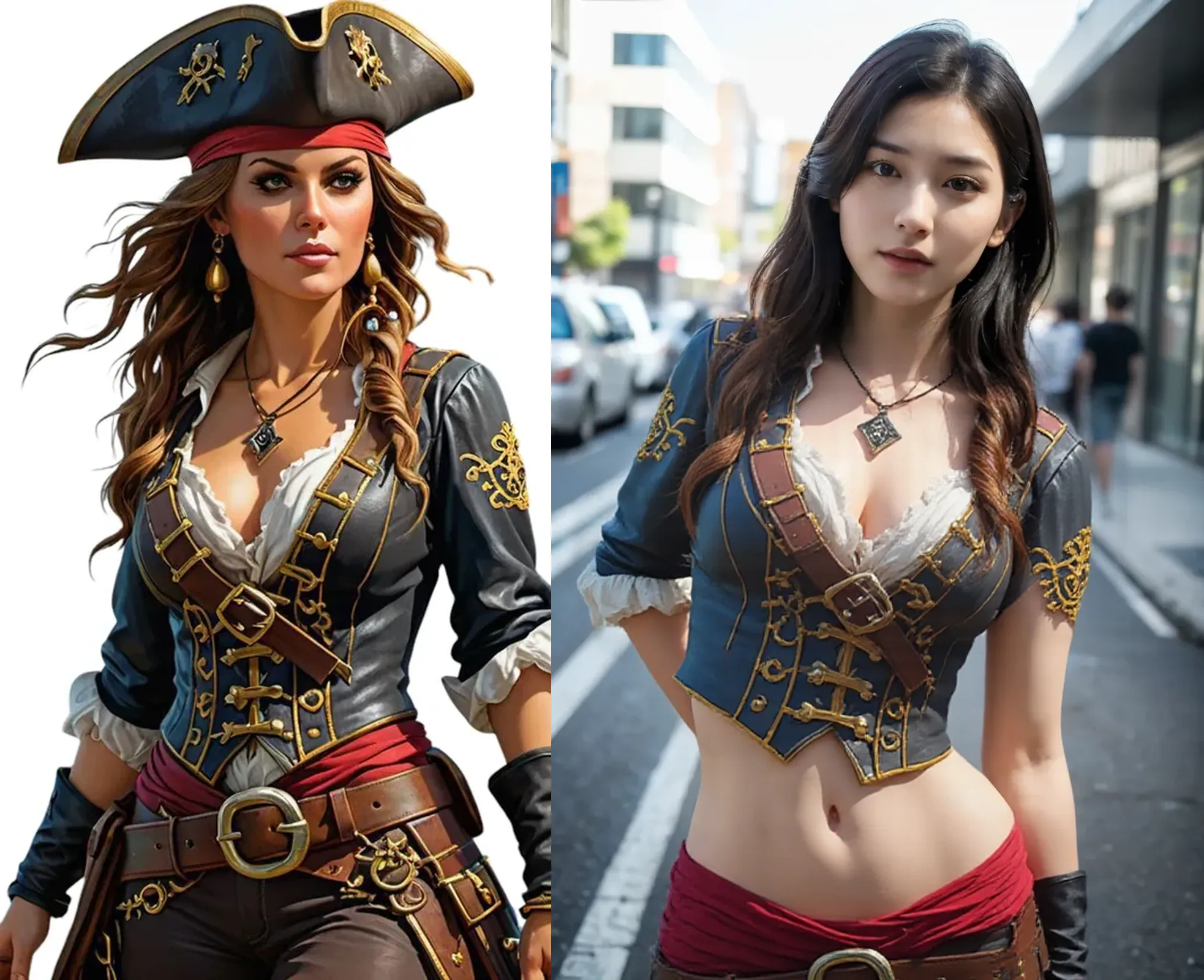 (best quality), (masterpiece), (1girl), solo, beautiful girl, perfect face, perfect body, big breast, pirate costume, cool pose