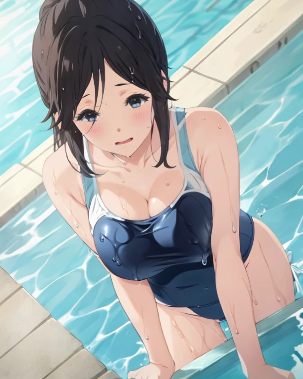 Anime girl in a blue swimsuit lying in the pool, realistic bikini, Wallpaper Anime Blue Water, Swimsuit, Ilya Kuvshinov. 4 k, Smooth Anime CG Art, Wet swimsuit, wearing a swimming wear, Makoto Shinkai and ArtGerm, Art styles : Ilya Kuvshinov, marin kitagawa fanart, ilya kuvshinov style