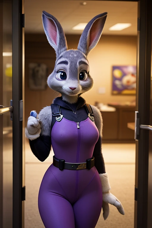 Highest quality,
masterpiece,
Ultra-realistic,
Super detailed,
Beautiful details,
4K,8K,upper,
pixar,
Photo realistic,
Medium Shot,
Background is hospital,
Realistic lighting,
((Anthropomorphic rabbit)),
Detailed animals,
Complex patterns,
(Furry:1.35),
(All skin is grey:1.35),
(The body is fluffy and bushy:1.2),
Realistic fur,
Human hand,
(Judy Hopps face:1.35),
((ponytail hair)),
((side part bangs)), bangs,
Purple eyes,
{Eye highlights, Clear eyes, Eyes sparkling, Large, round pupils},
Detailed Iris,
(Eyebrows raised:1.2),
(Crescent eyebrows:1.3),
(Bunny ears:1.3),
smile,
big smile,
innocent smile,
raised corners of mouth,
The woman is wearing nurse uniform,
(alone:1.5),
(1. Female:1.5),
Only 1 character,
Perfect Anatomy,
lighting forward,
Lighting front,
Intricate details,
Ray Tracing,
Realistic,
