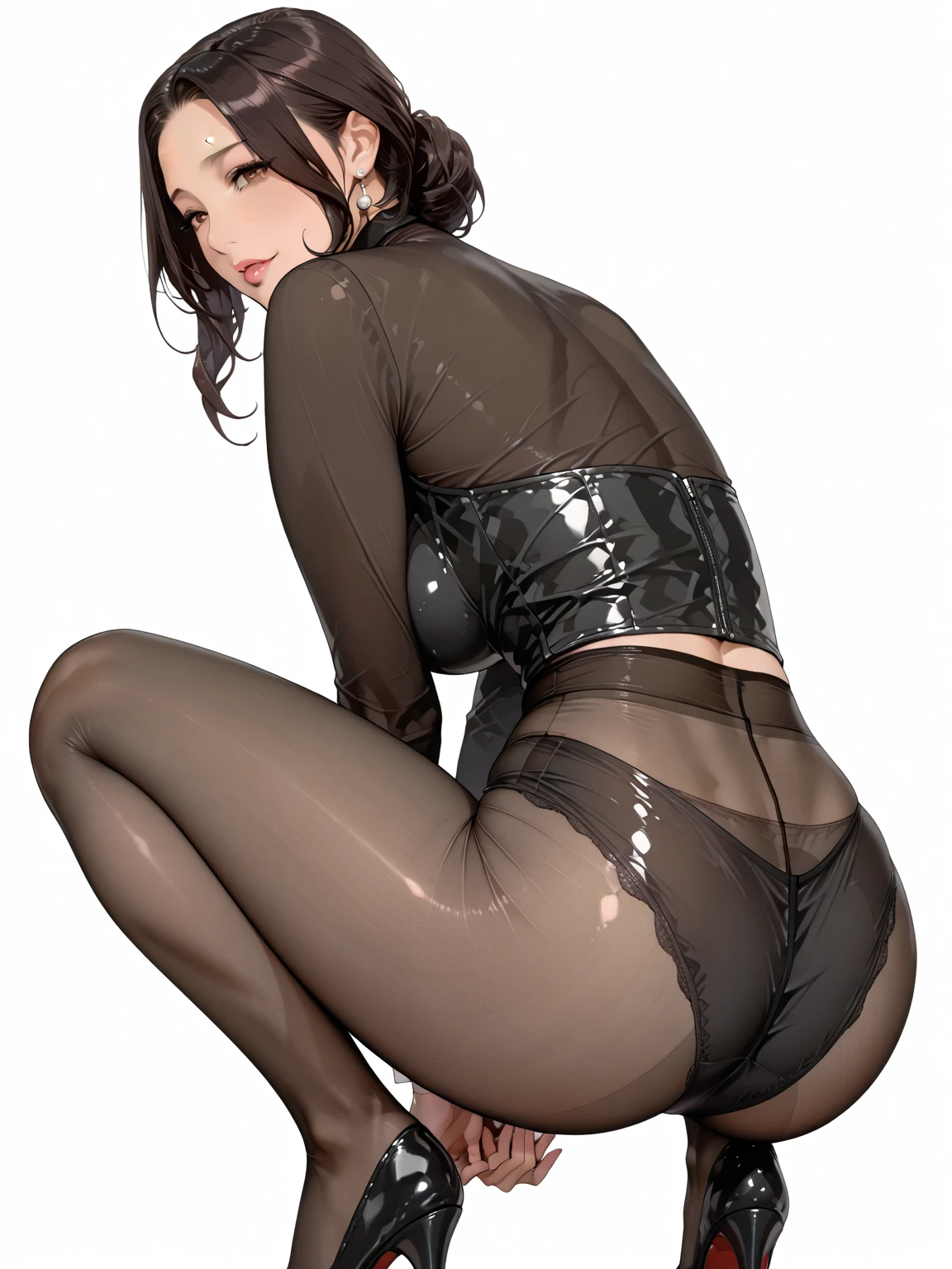 No Panties under Pantyhose , huge breasts , nsfw , ponytail , short hair , nudebody , spread legs , huge ass