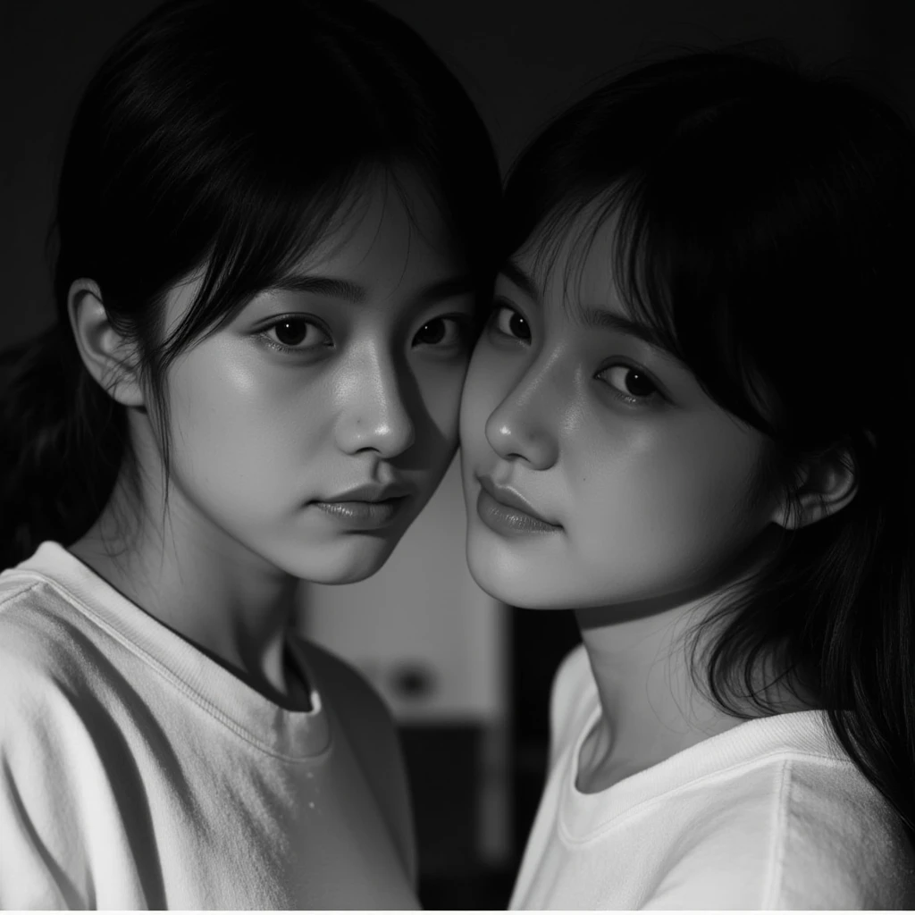 Photos of beautiful Korean women,short-cut、 with round face、Summer,Film grain, Ilford HP5, 80mm、facial close-up