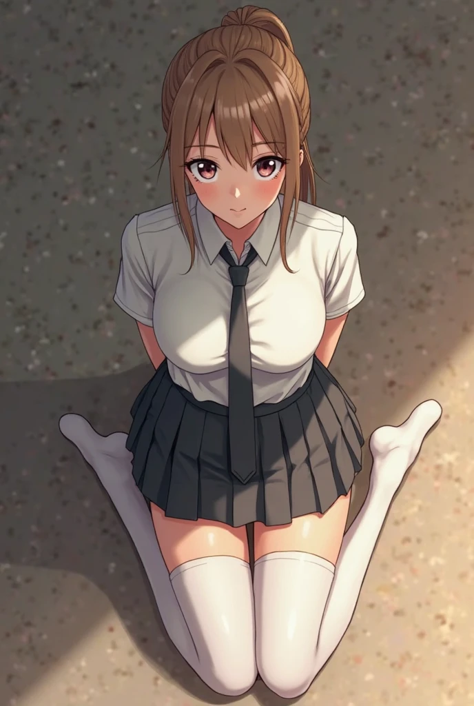 Long hair anime girl sitting in the park，Wearing red stockings, Anime manga girl, , Anime barbie wearing white bikini, surreal school girl, surreal school girl, smooth anime cg art, Anime girl squats, Silent，Squatting anime beauty, A white bikini，Detailed pubic hair.silenced，gag、Spreader     _ports、skin indentation、BDSM，bondage outfbarressed:1.21),