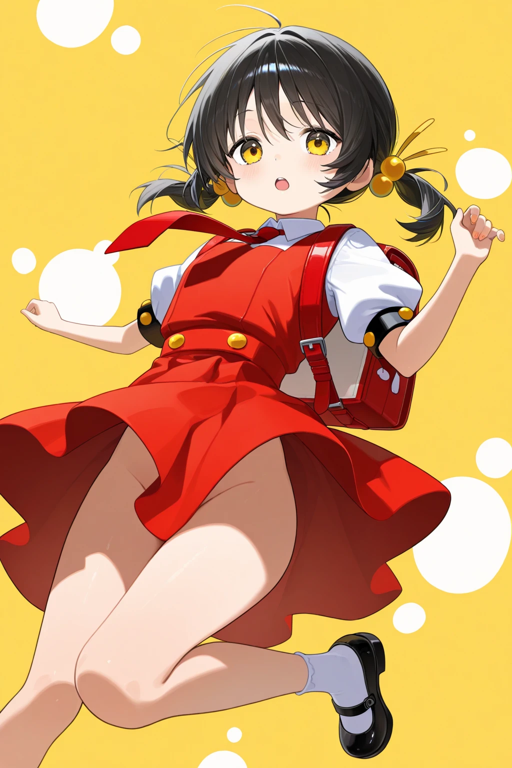 marching band drum major girl,School sports ground,Wearing a red and white outfit,skirt by the,Leaking pee,stain clothes with urine,Holding a stick,両手でskirt by theを抑える,Futomo,Emphasis on embarrassment,red blush,spill liquid from crotch,lace up boots,Sunny days,A dark-haired,wear a hat with white feathers