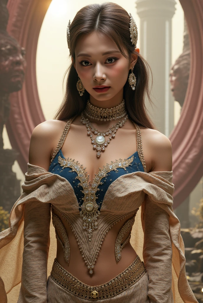 (realistic:1.3), finely detailed, quality, rembrandt lighting, (masterpiece:1.2), (photorealistic:1.2), (best quality), (detailed skin:1.3), (intricate details), dramatic, ray tracing, 1girl, french girl, 21 years old, detailed skin texture, (blush:0.5), (goosebumps:0.5), subsurface scattering, smiling, medium breasts, edgJG fashion, woman in a costume, white fur coat, wearing edgJG_style clothing, (bright sunny day), <lora:edgGalliano:1>
