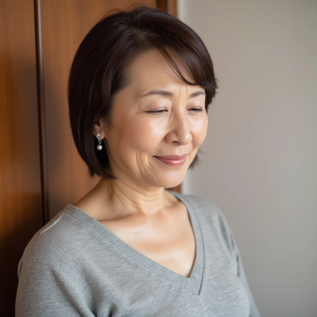 (((1 Japanese 65-year-old woman))), ((Sagging under the eyes)),(((nasolabial folds))),独奏,masutepiece, Best Quality, Photorealsitic, super detailed skin, Sharpen, Perfect Anatomy,Inside the city,Anatomy,独奏,Longhaire,((old body)), Sagging udder) (thick waist),(flabby body)(,Plump body),bunk butt,Serious look,Mature AV Actress, glamor, A sexy,(((Fair skin with many wrinkles))),small diamond necklace,(((Tunic sweater))),skirt by the,(Black high heels),Staring at this,